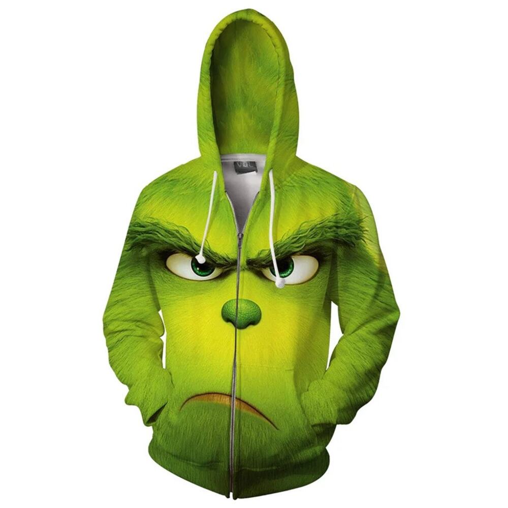 Grinch Hoodie - The Grinch Zip Up Hooded Sweatshirt Size Small